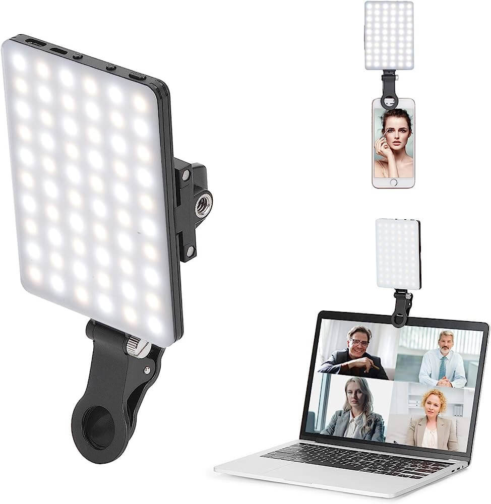 Newmowa 60 LED High Power Rechargeable Clip Fill Video Conference Light with Front & Back Clip 