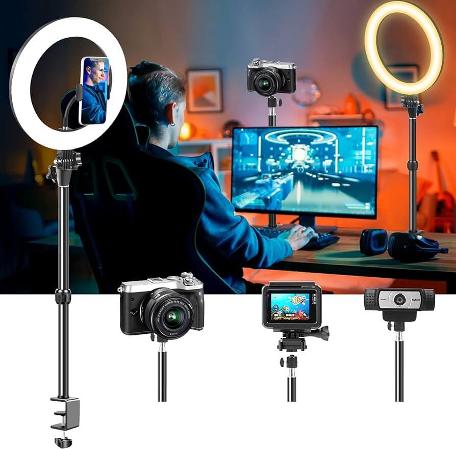 Ring Light for Computer Video Conferencing/Zoom Meeting/Studio-12 '' Desk Ring Light with Mount Stand,Stream Light with 13.5-22.7 in Adjustable Clamp Stand & Phone Holder for Webcam/Camera